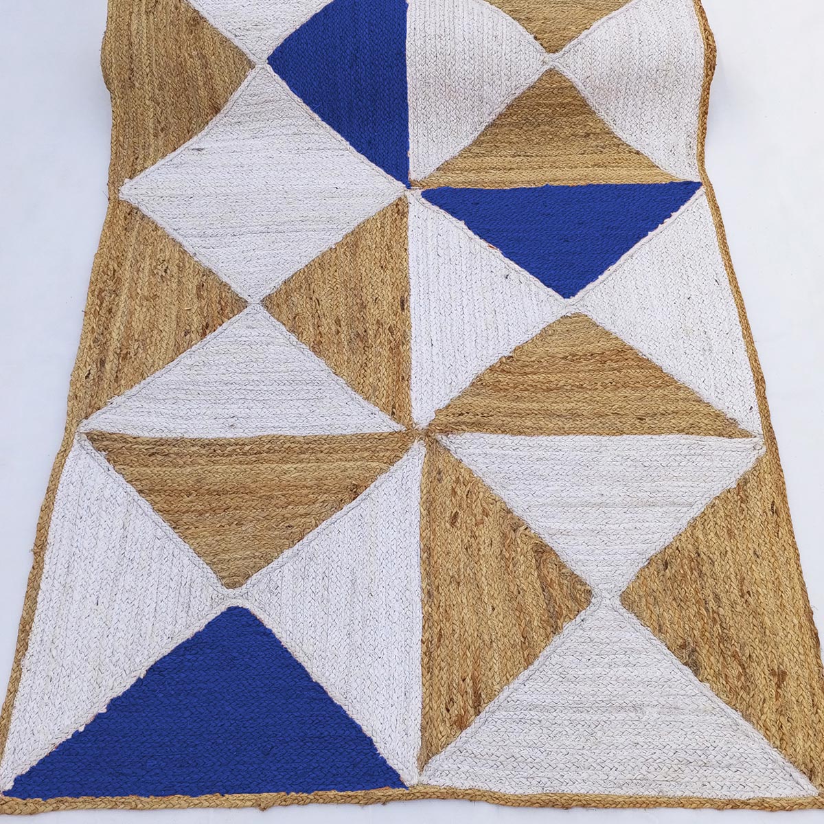 Braided Blue Geometric Jute Rug for Living Area Farmhouse - Image 4