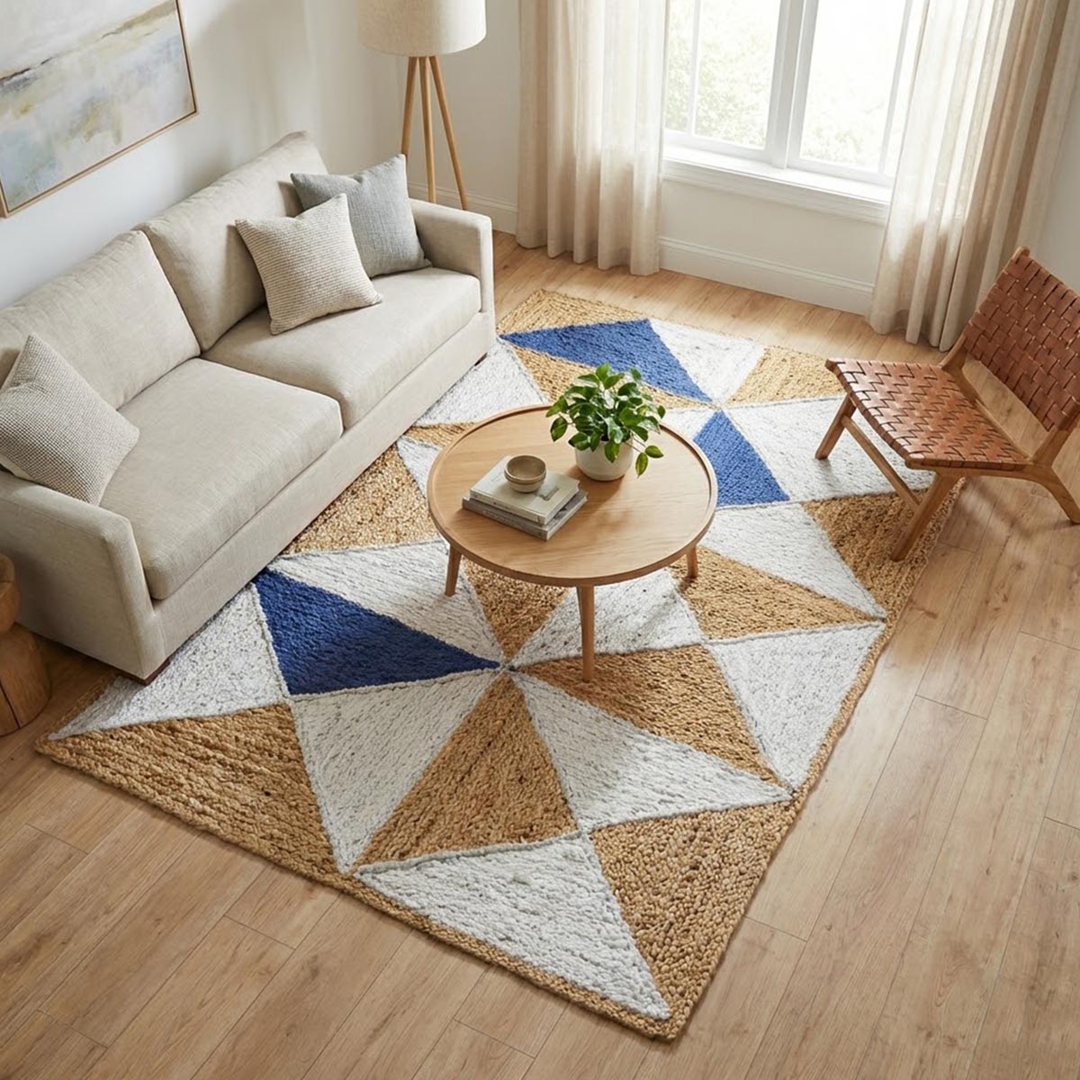 Braided Blue Geometric Jute Rug for Living Area Farmhouse - Image 6