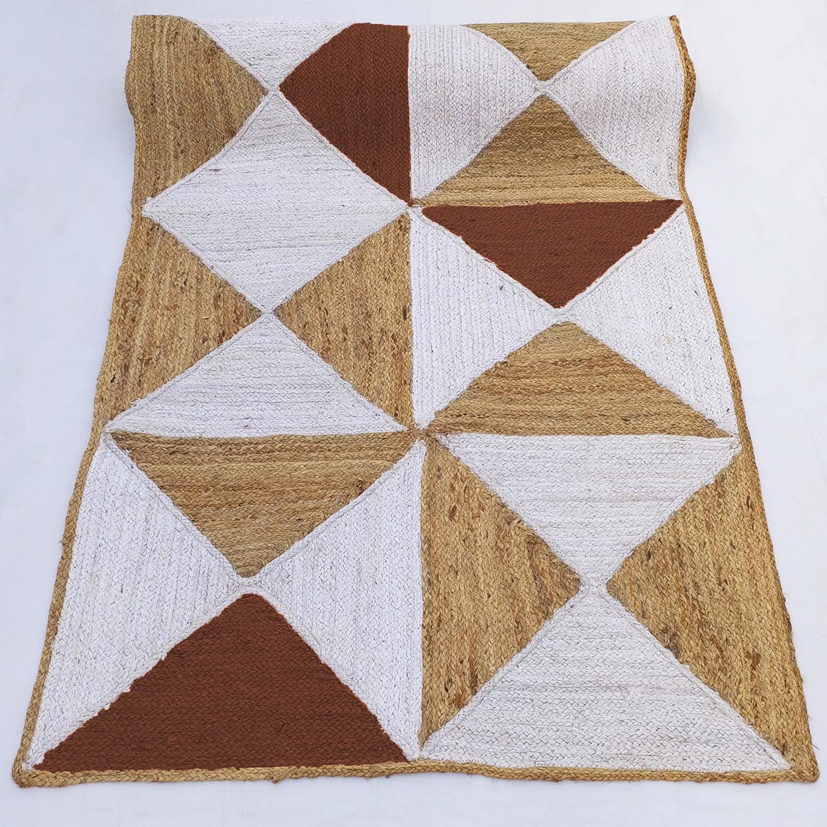 Braided Brown Geometric Jute Rug for Living Room Farmhouse Style Area Rug - Image 4