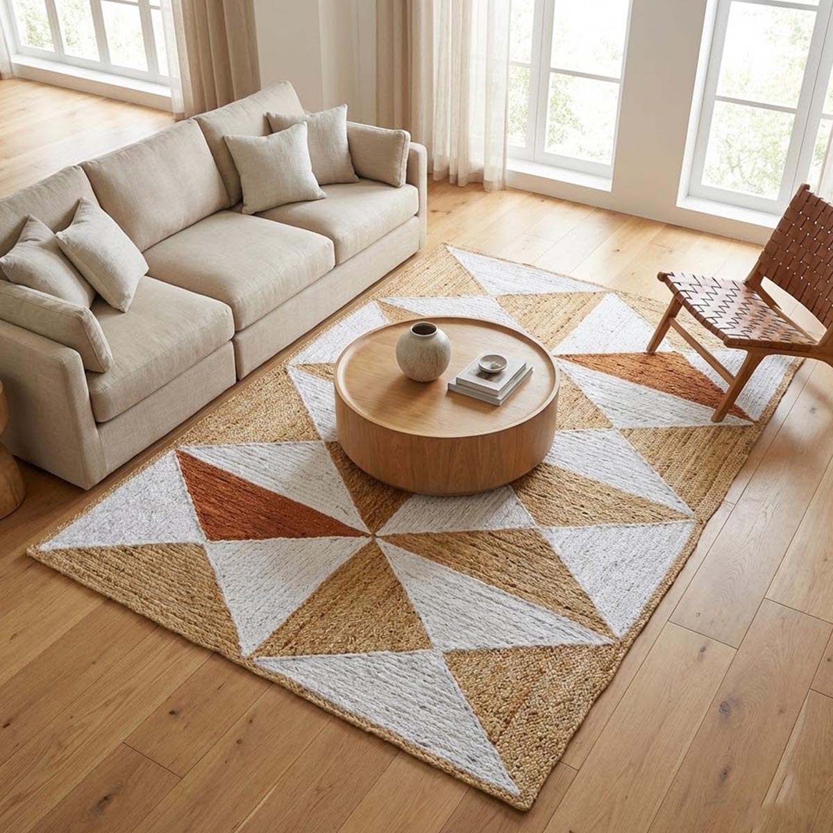 Braided Brown Geometric Jute Rug for Living Room Farmhouse Style Area Rug - Image 6
