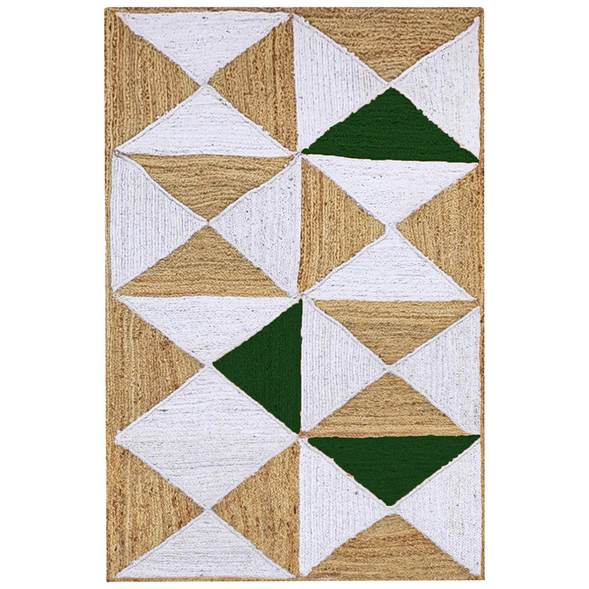Green Braided Geometric Jute Rug for Living Area Farmhouse Natural Fiber Rug