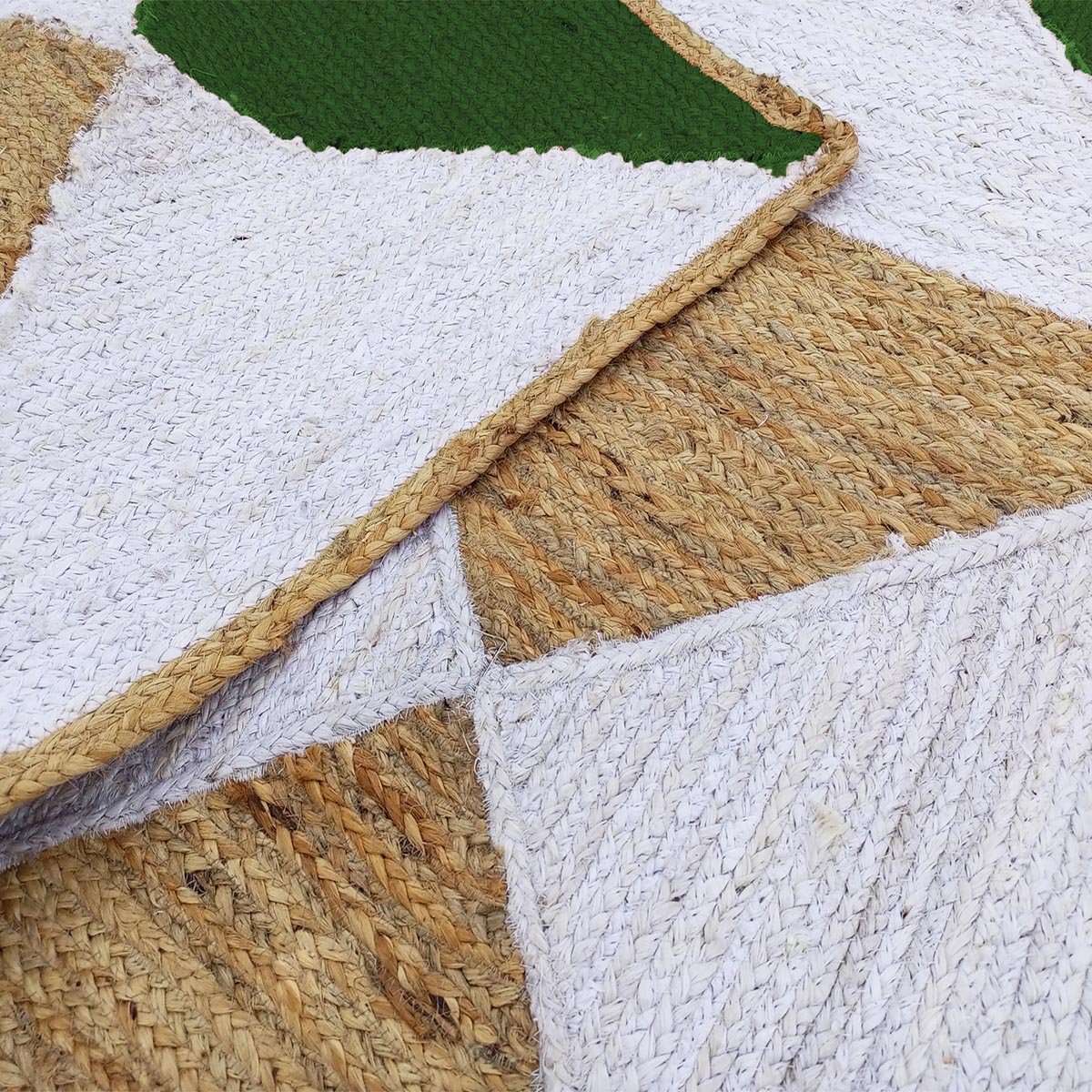 Green Braided Geometric Jute Rug for Living Area Farmhouse Natural Fiber Rug - Image 3