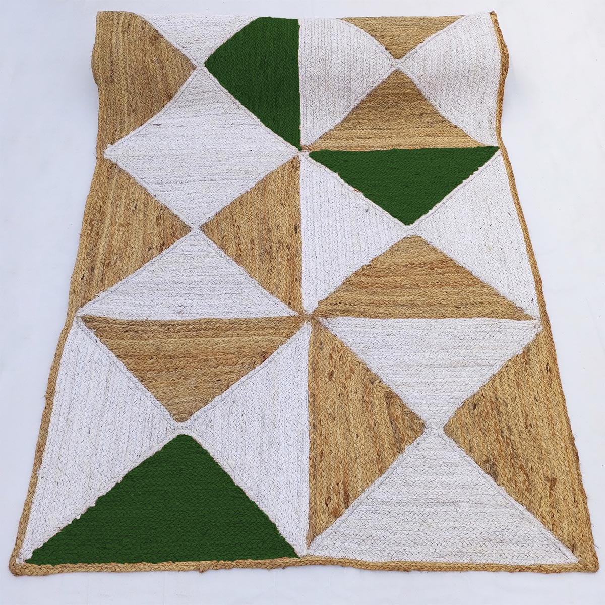 Green Braided Geometric Jute Rug for Living Area Farmhouse Natural Fiber Rug - Image 5