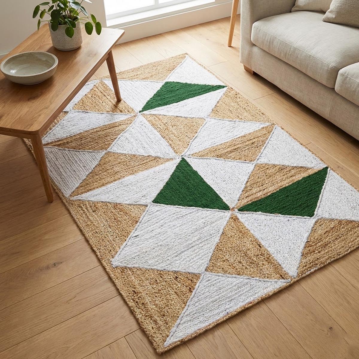 Green Braided Geometric Jute Rug for Living Area Farmhouse Natural Fiber Rug - Image 6