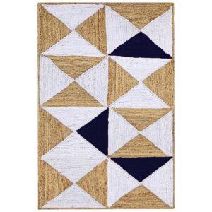 Farmhouse Braided Navy Blue Geometric Jute Area Rug for Living Room Décor