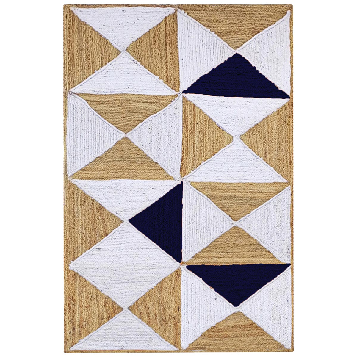Farmhouse Braided Navy Blue Geometric Jute Area Rug for Living Room Décor