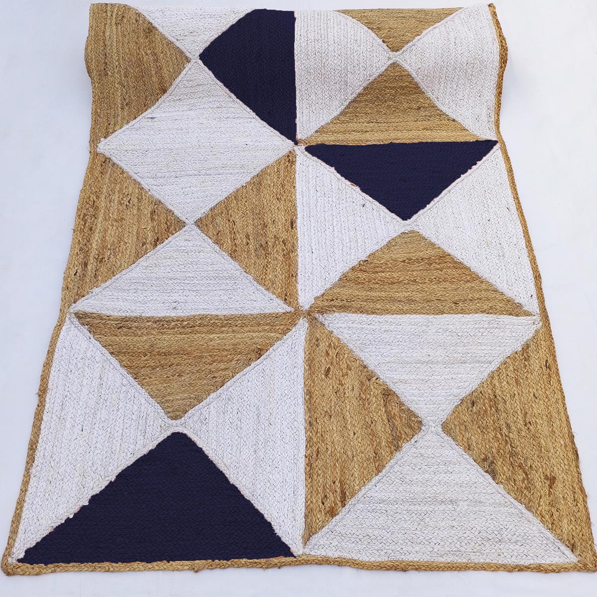 Farmhouse Braided Navy Blue Geometric Jute Area Rug for Living Room Décor - Image 4