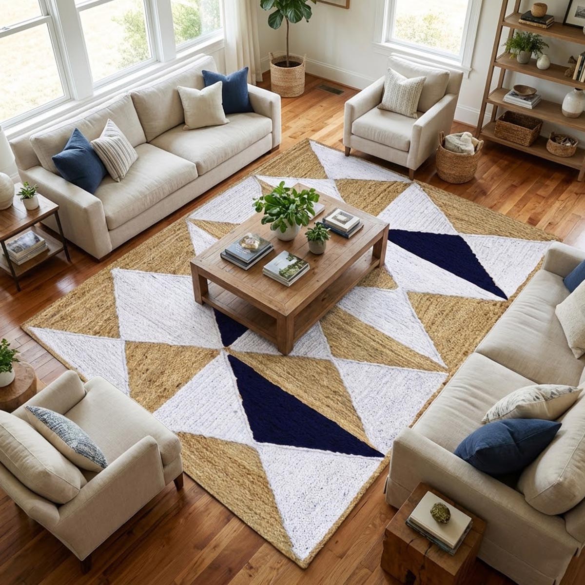 Farmhouse Braided Navy Blue Geometric Jute Area Rug for Living Room Décor - Image 6