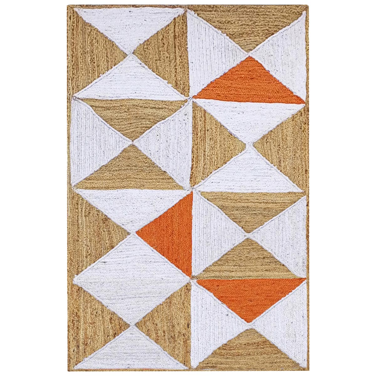 Braided Orange Jute Rug with Geometric Pattern Farmhouse Living Room Area Rug