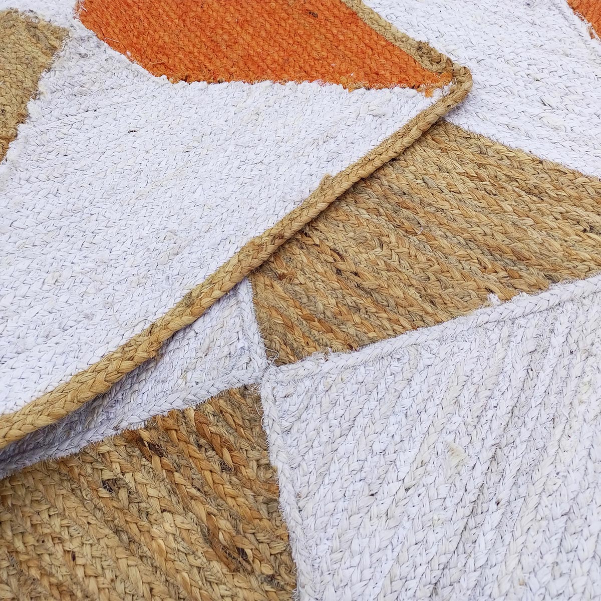 Braided Orange Jute Rug with Geometric Pattern Farmhouse Living Room Area Rug - Image 3