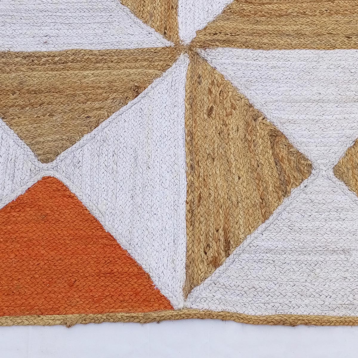 Braided Orange Jute Rug with Geometric Pattern Farmhouse Living Room Area Rug - Image 4