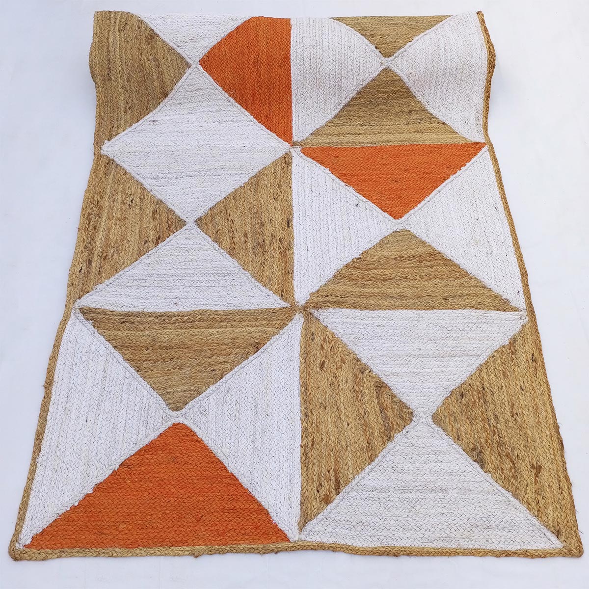 Braided Orange Jute Rug with Geometric Pattern Farmhouse Living Room Area Rug - Image 5
