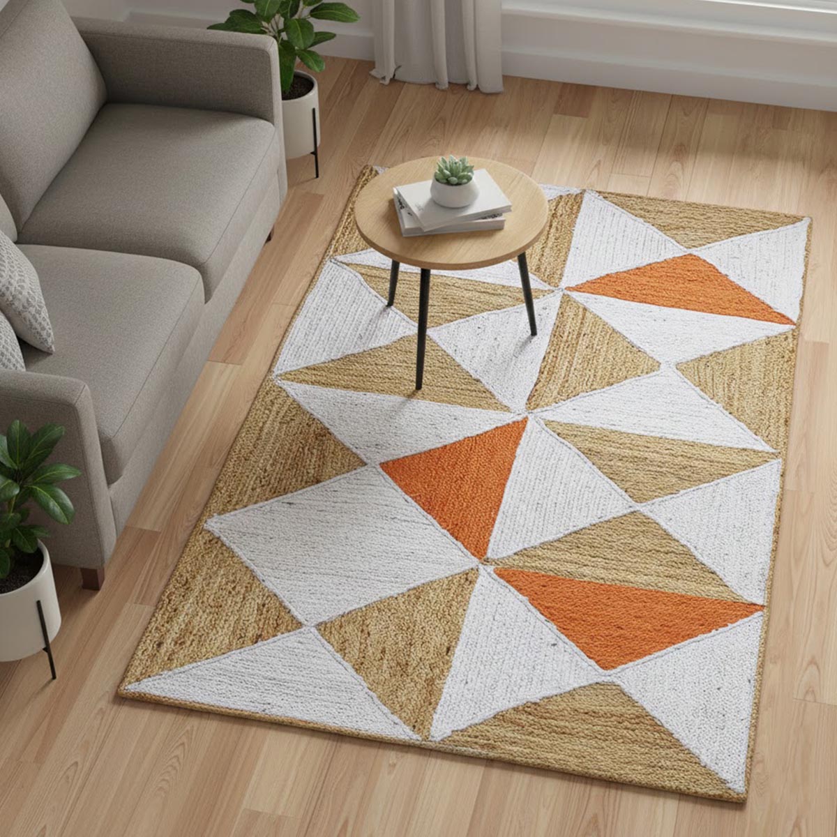 Braided Orange Jute Rug with Geometric Pattern Farmhouse Living Room Area Rug - Image 6