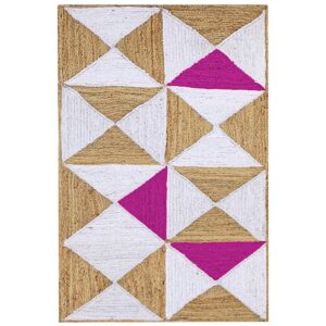 Natural Pink Braided Geometric Jute Rug Farmhouse Living Area Carpet