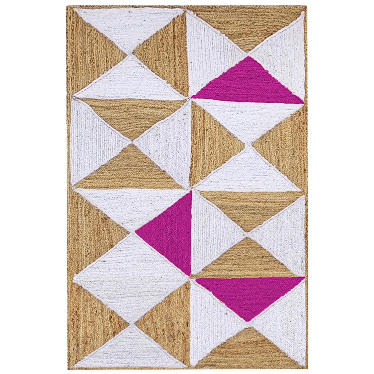 Natural Pink Braided Geometric Jute Rug Farmhouse Living Area Carpet