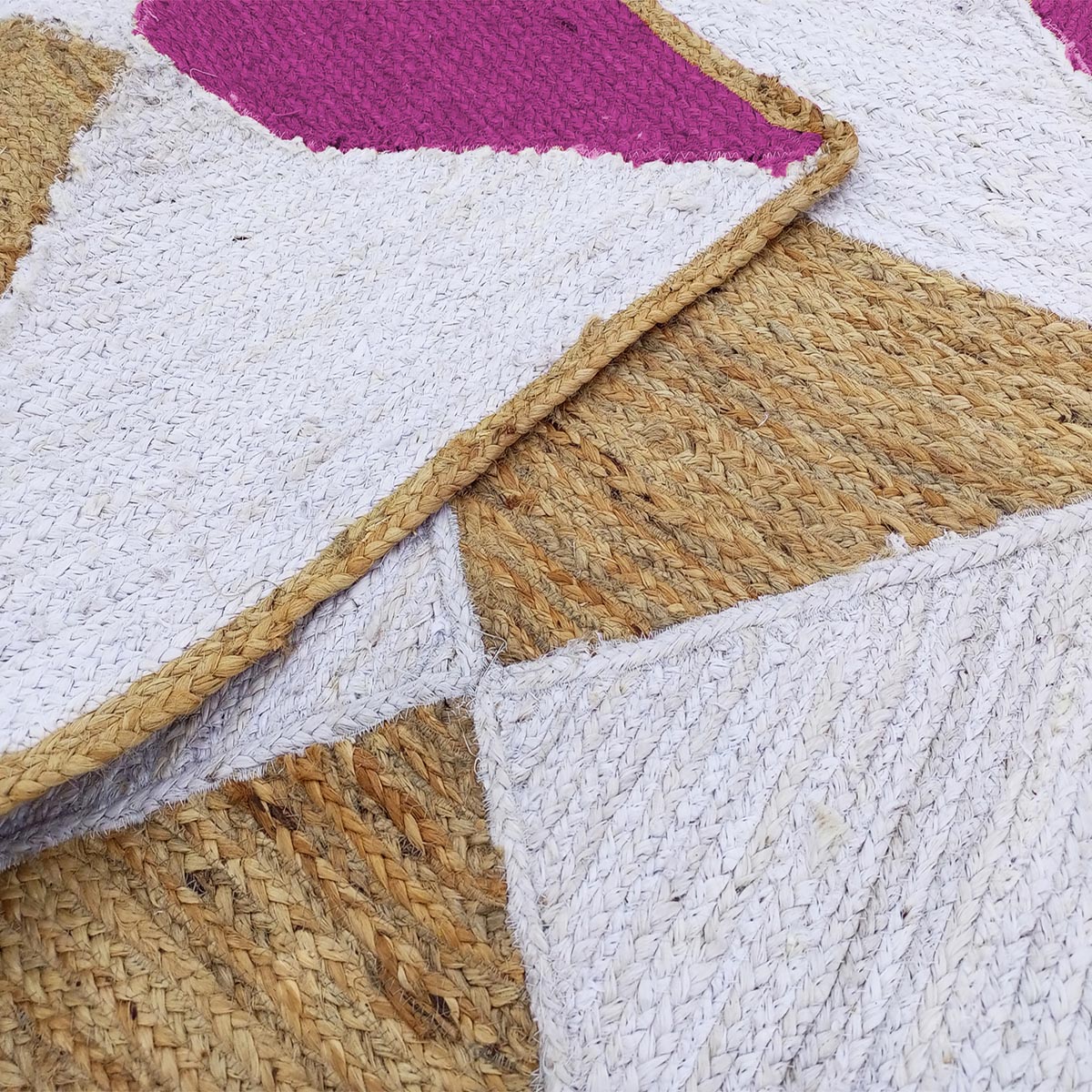 Natural Pink Braided Geometric Jute Rug Farmhouse Living Area Carpet - Image 3