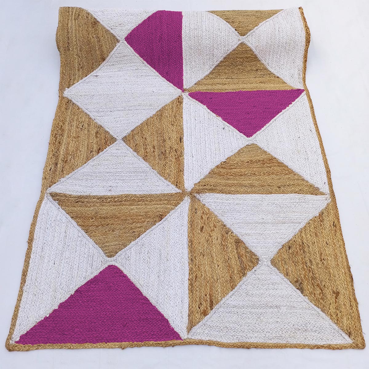 Natural Pink Braided Geometric Jute Rug Farmhouse Living Area Carpet - Image 5