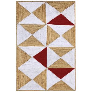Handmade Geometric Red Jute Rug for Farmhouse Living Room