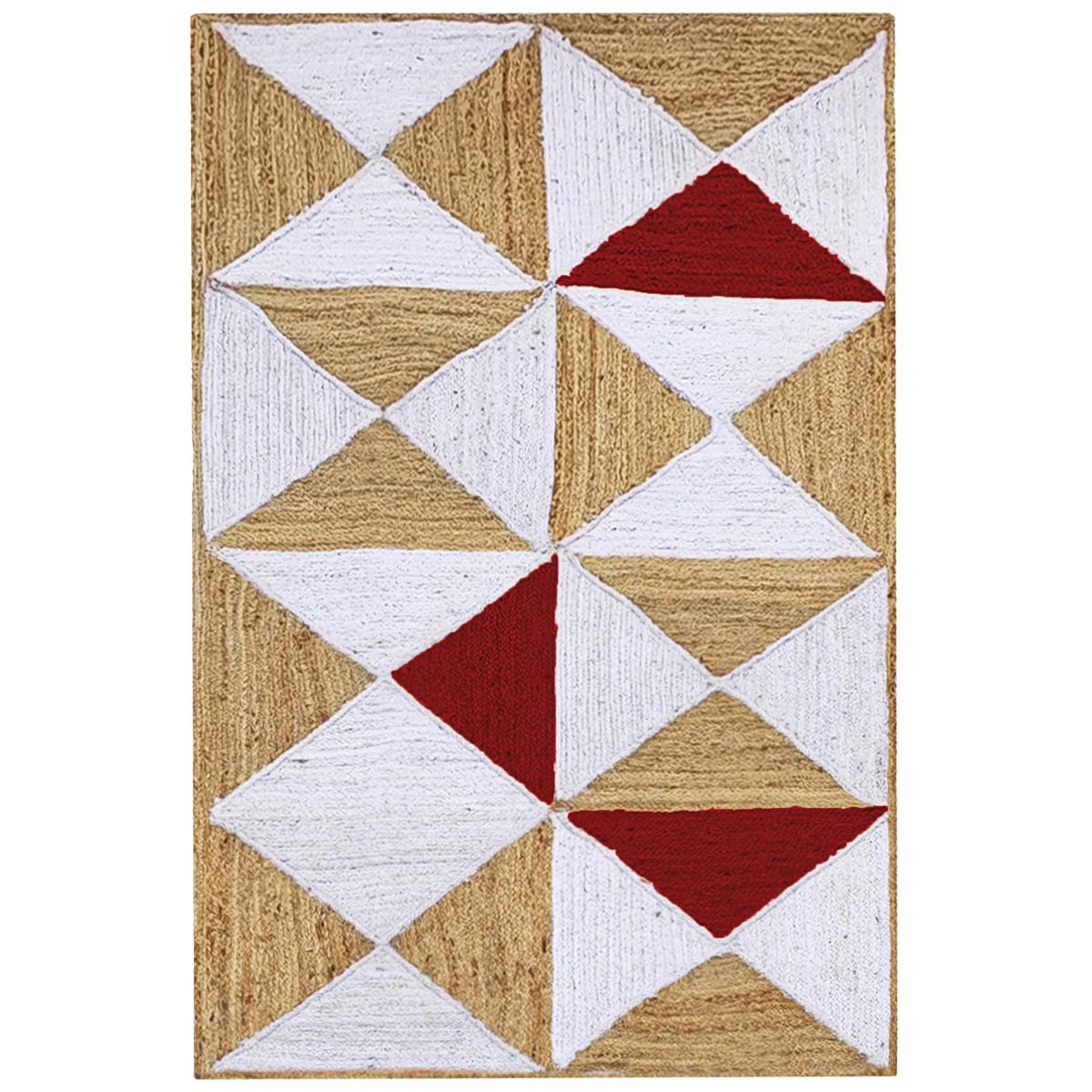 Handmade Geometric Red Jute Rug for Farmhouse Living Room