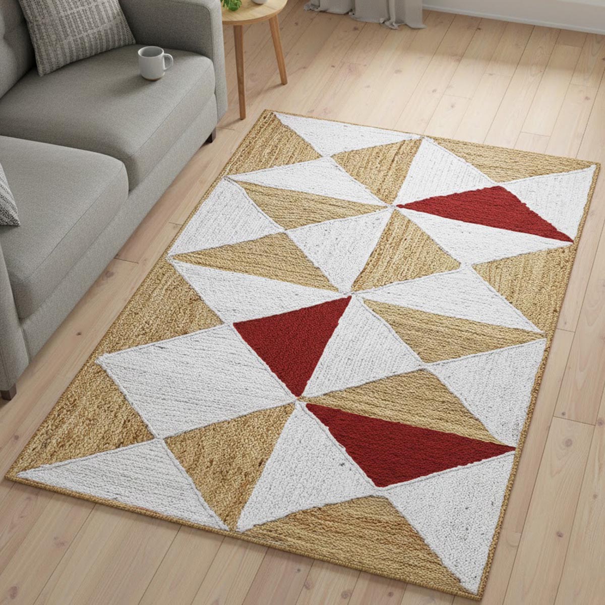 Handmade Geometric Red Jute Rug for Farmhouse Living Room - Image 2
