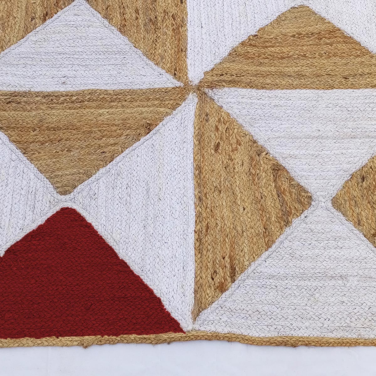 Handmade Geometric Red Jute Rug for Farmhouse Living Room - Image 4