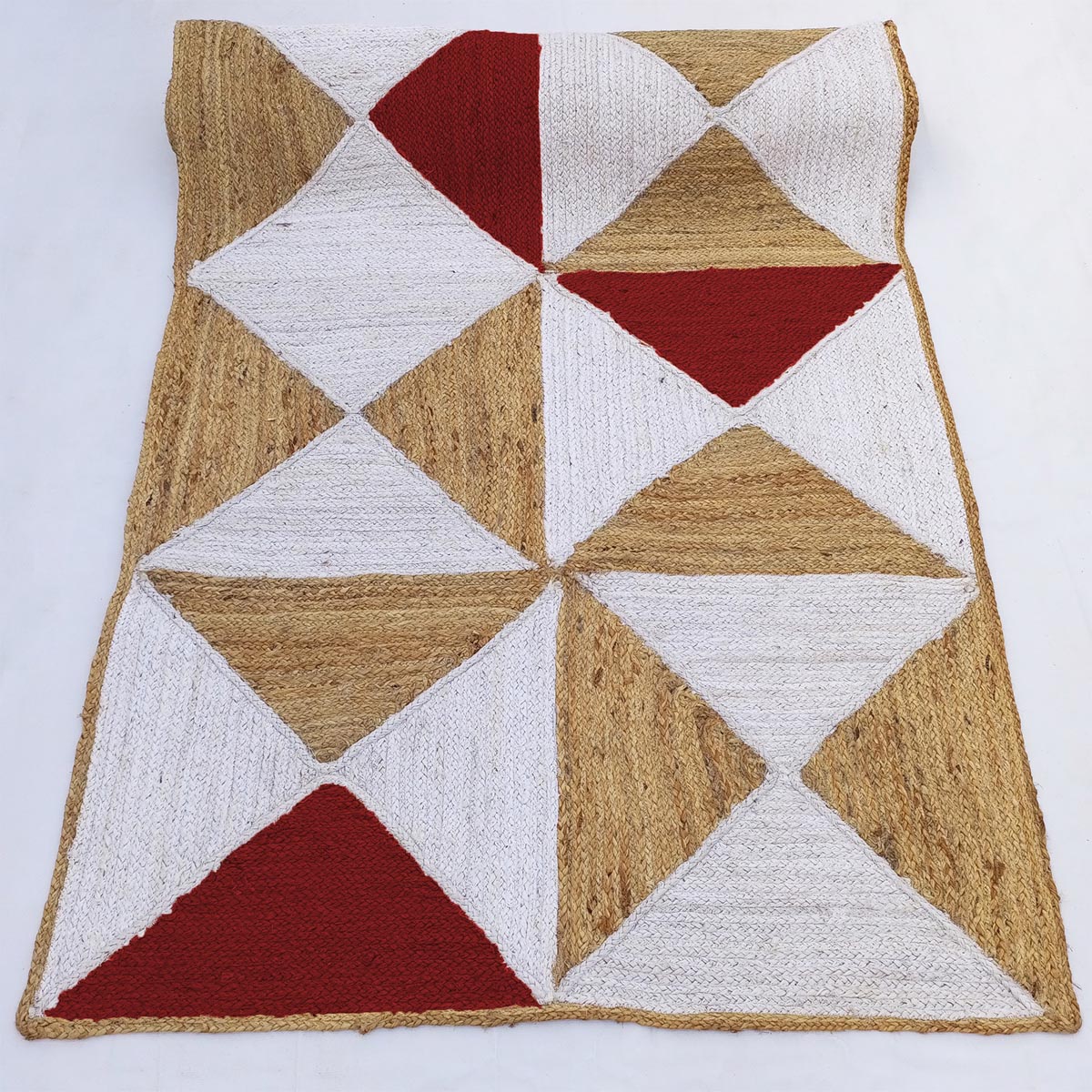 Handmade Geometric Red Jute Rug for Farmhouse Living Room - Image 5