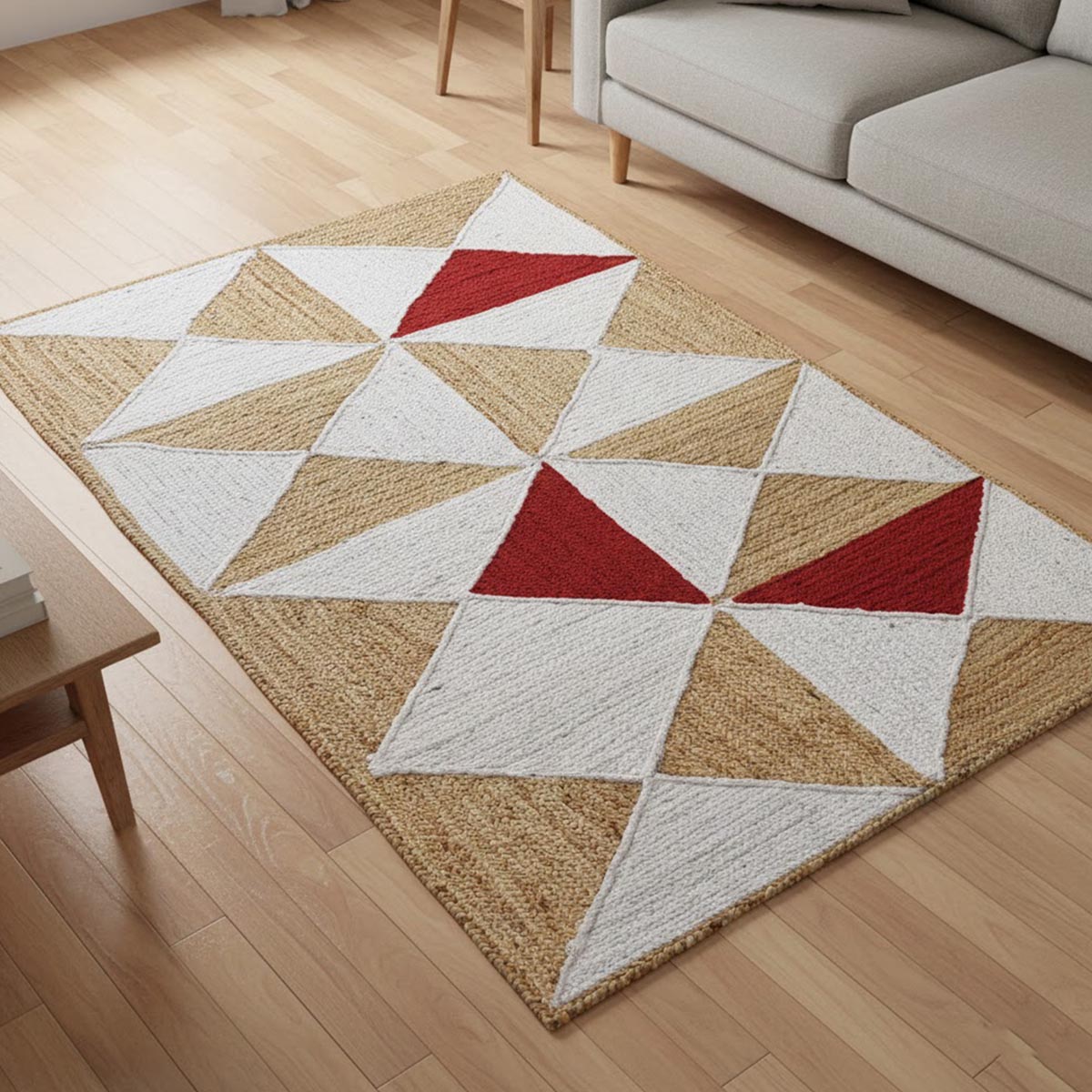 Handmade Geometric Red Jute Rug for Farmhouse Living Room - Image 6