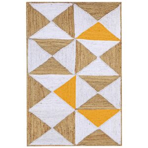 Farmhouse Braided Jute Rug Yellow Geometric Living Area Rug
