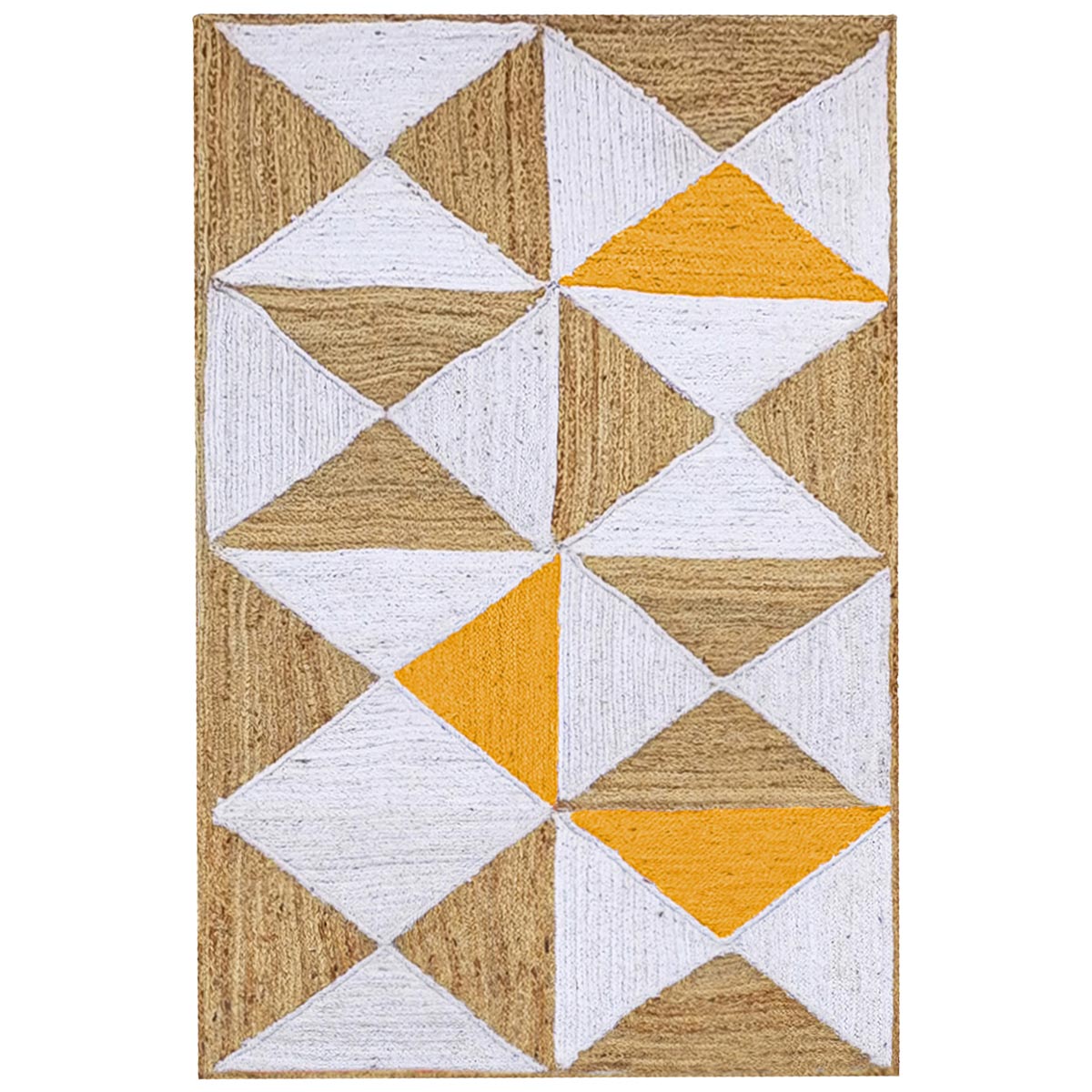 Farmhouse Braided Jute Rug Yellow Geometric Living Area Rug