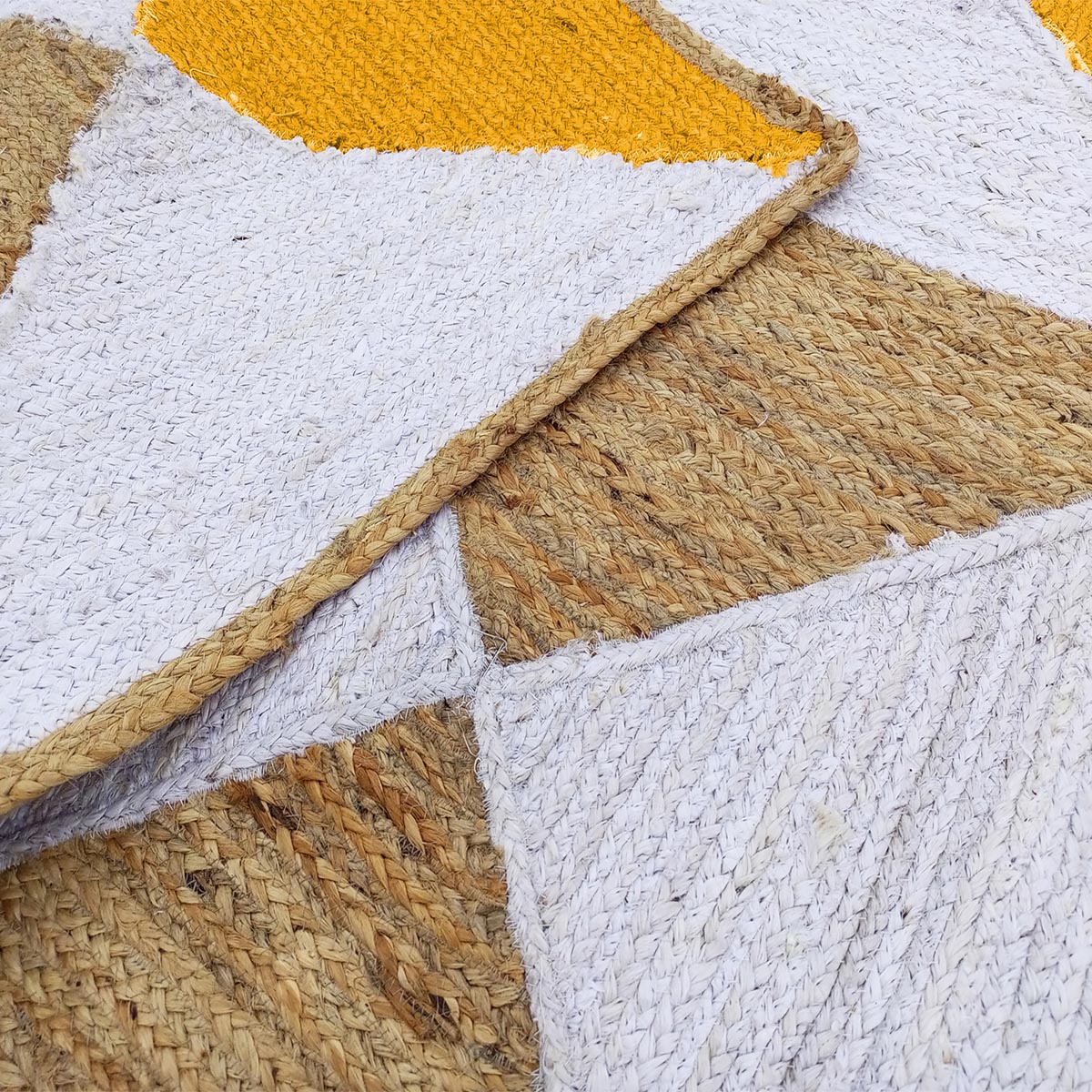 Farmhouse Braided Jute Rug Yellow Geometric Living Area Rug - Image 3