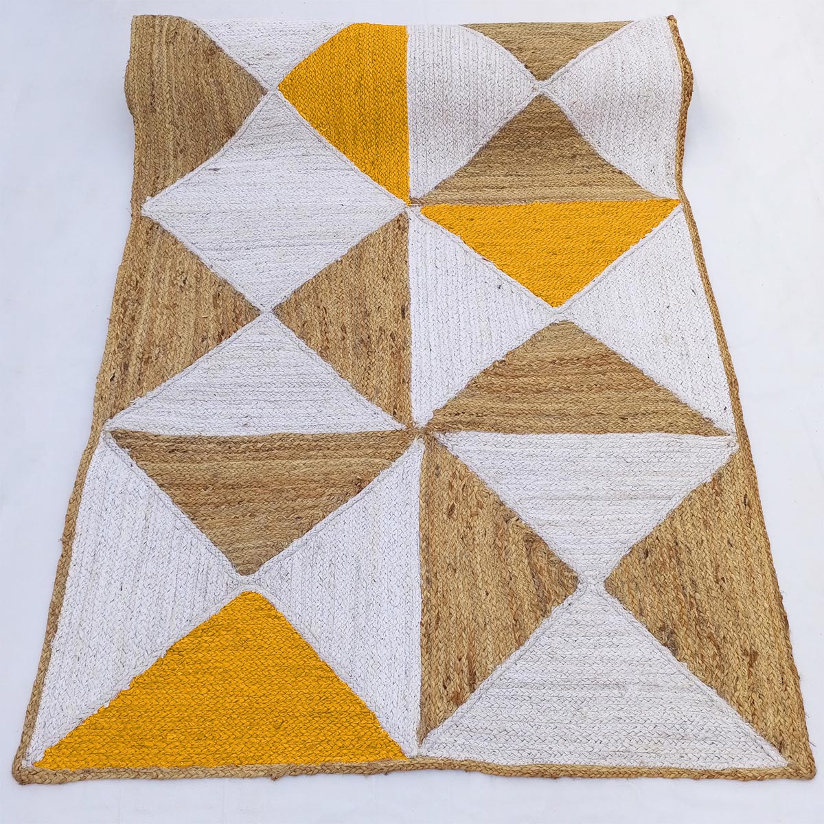 Farmhouse Braided Jute Rug Yellow Geometric Living Area Rug - Image 4