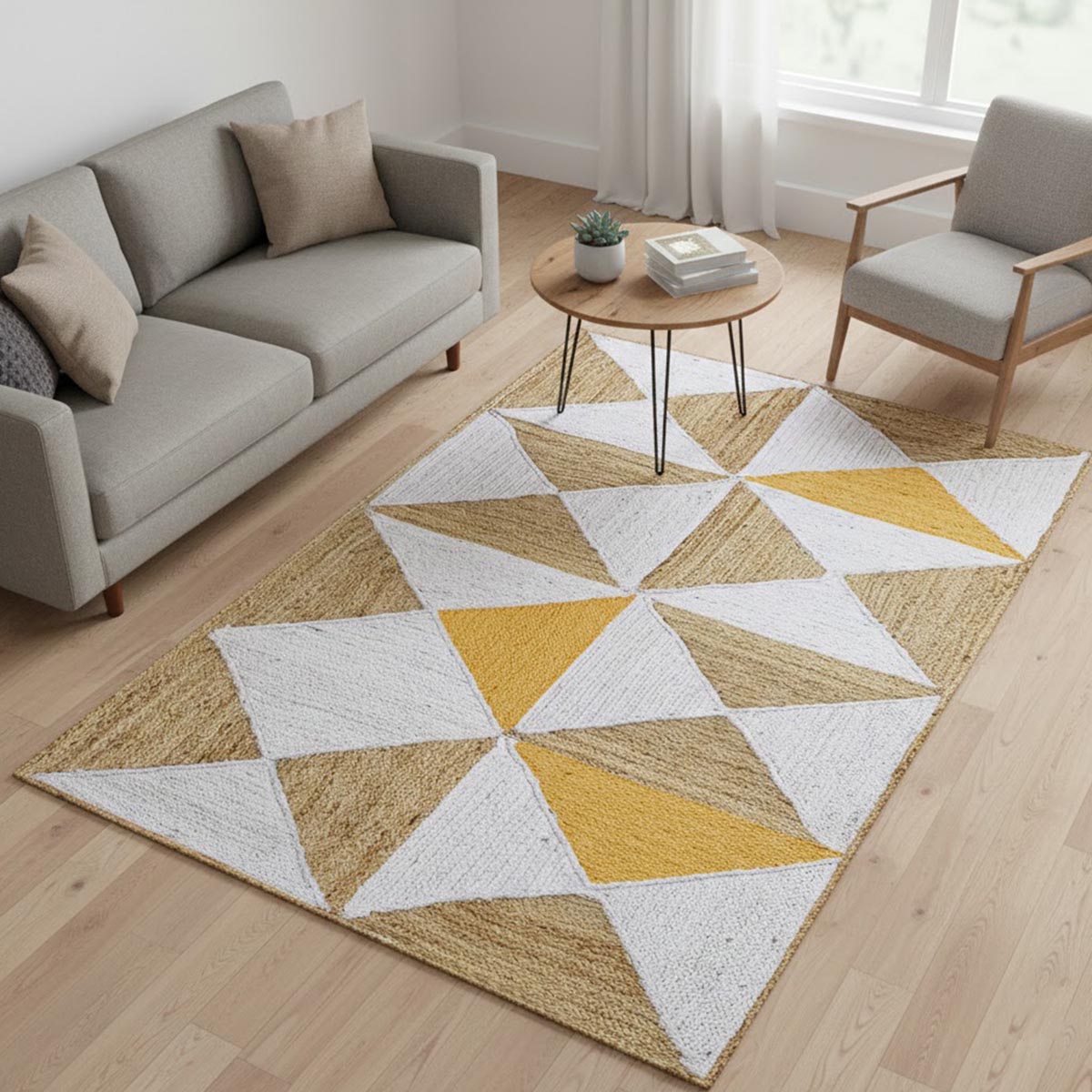 Farmhouse Braided Jute Rug Yellow Geometric Living Area Rug - Image 6