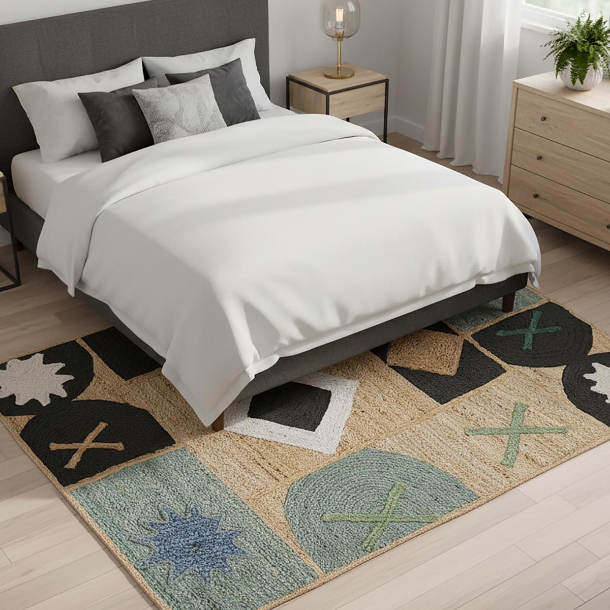 Designer Jute Rug Featuring Black Abstract Diamond for Living Room Farmhouse - Image 3