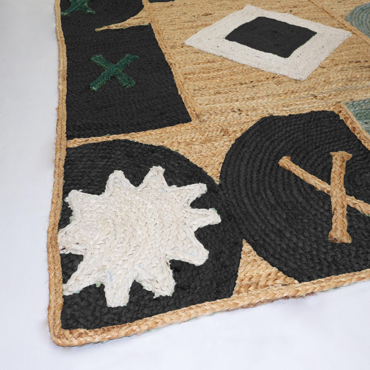 Designer Jute Rug Featuring Black Abstract Diamond for Living Room Farmhouse - Image 4