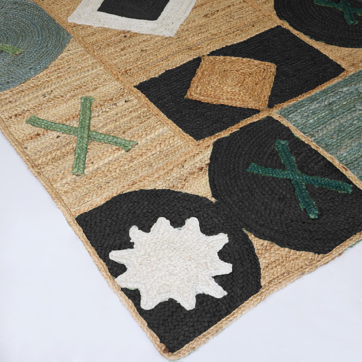 Designer Jute Rug Featuring Black Abstract Diamond for Living Room Farmhouse - Image 5