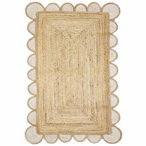 Scalloped Hand Braided Beige Jute Rug
