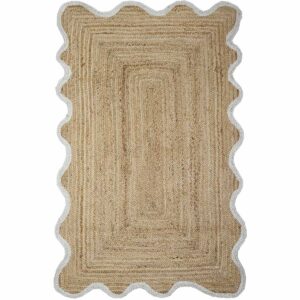 Braided Natural Jute With White Scalloped Border Rug