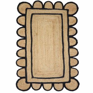 Braided Black Scalloped Border Jute Rug