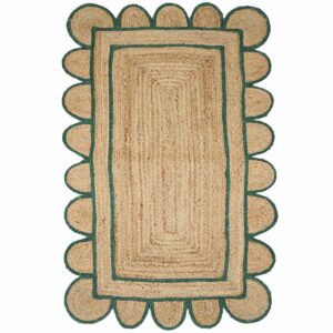 Braided Green Scalloped Border Jute Rug
