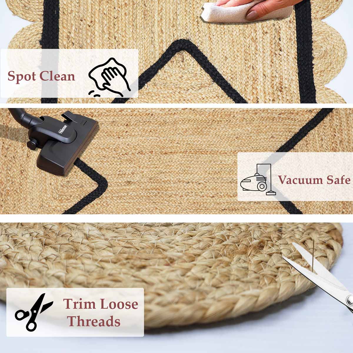 Natural Jute Black Geometric Scalloped Border Rug - Image 6