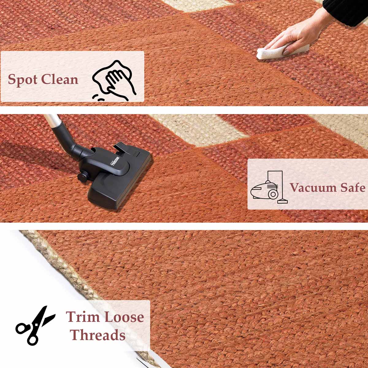 Hand Braided Natural Jute Maroon Rug - Image 6