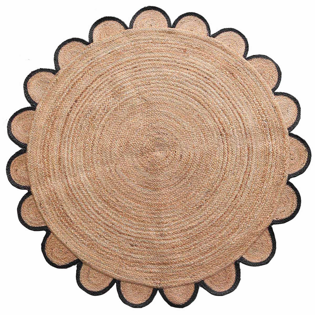 Scalloped Hand Braided Round Jute Rug