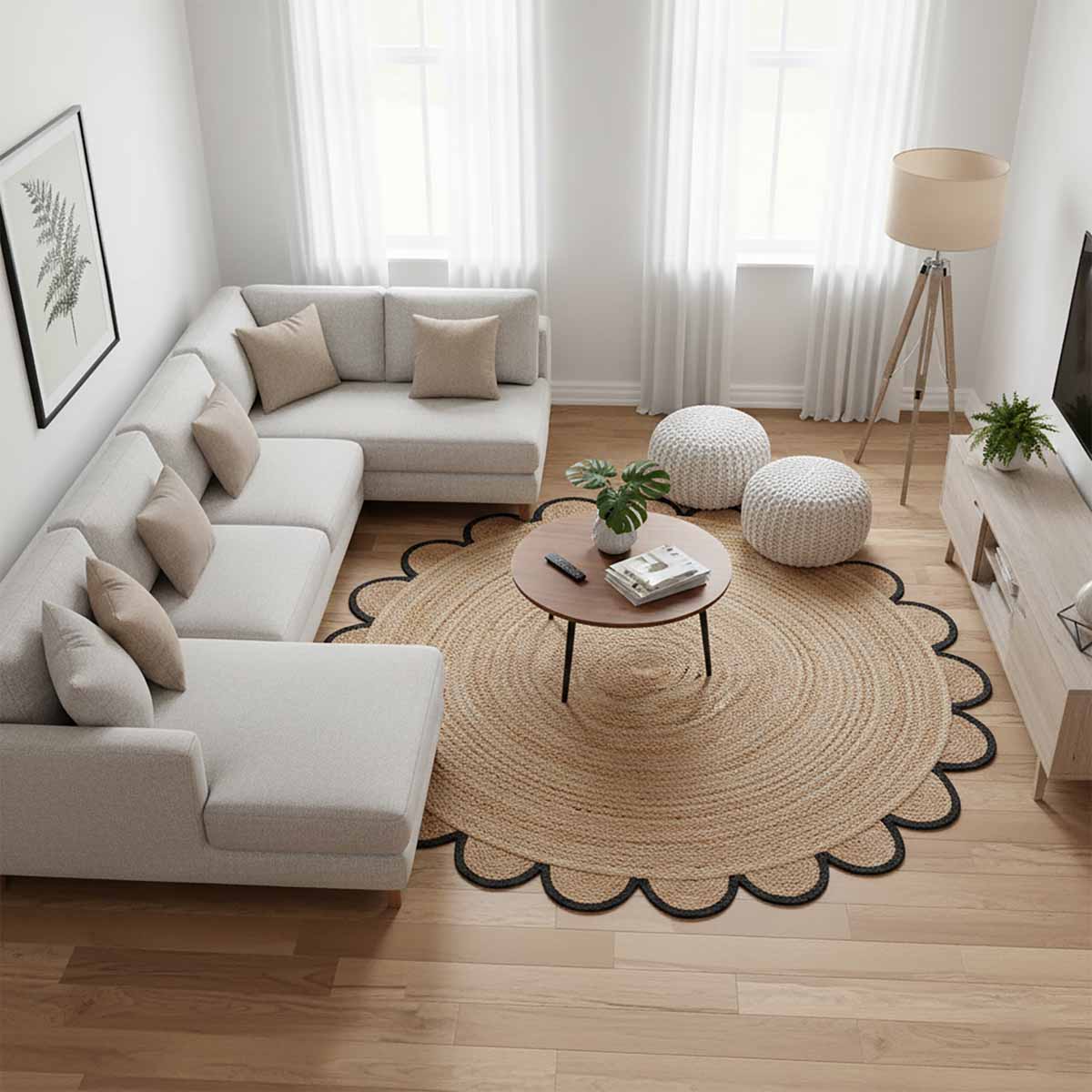Scalloped Hand Braided Round Jute Rug - Image 2