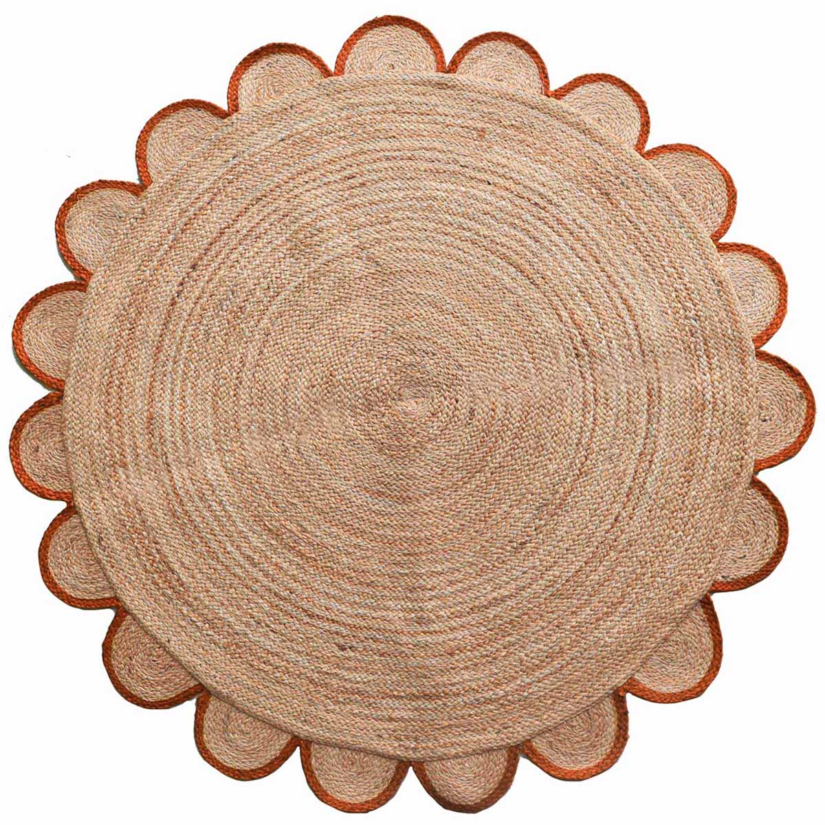 Hand Braided Round Orange Jute Rug