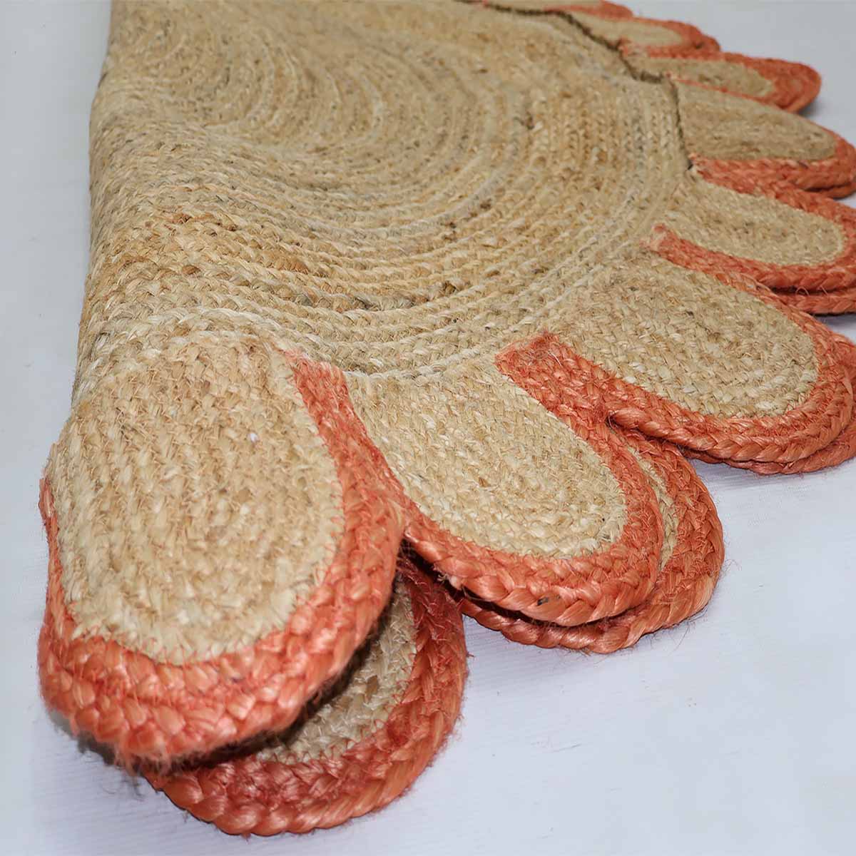 Hand Braided Round Orange Jute Rug - Image 3