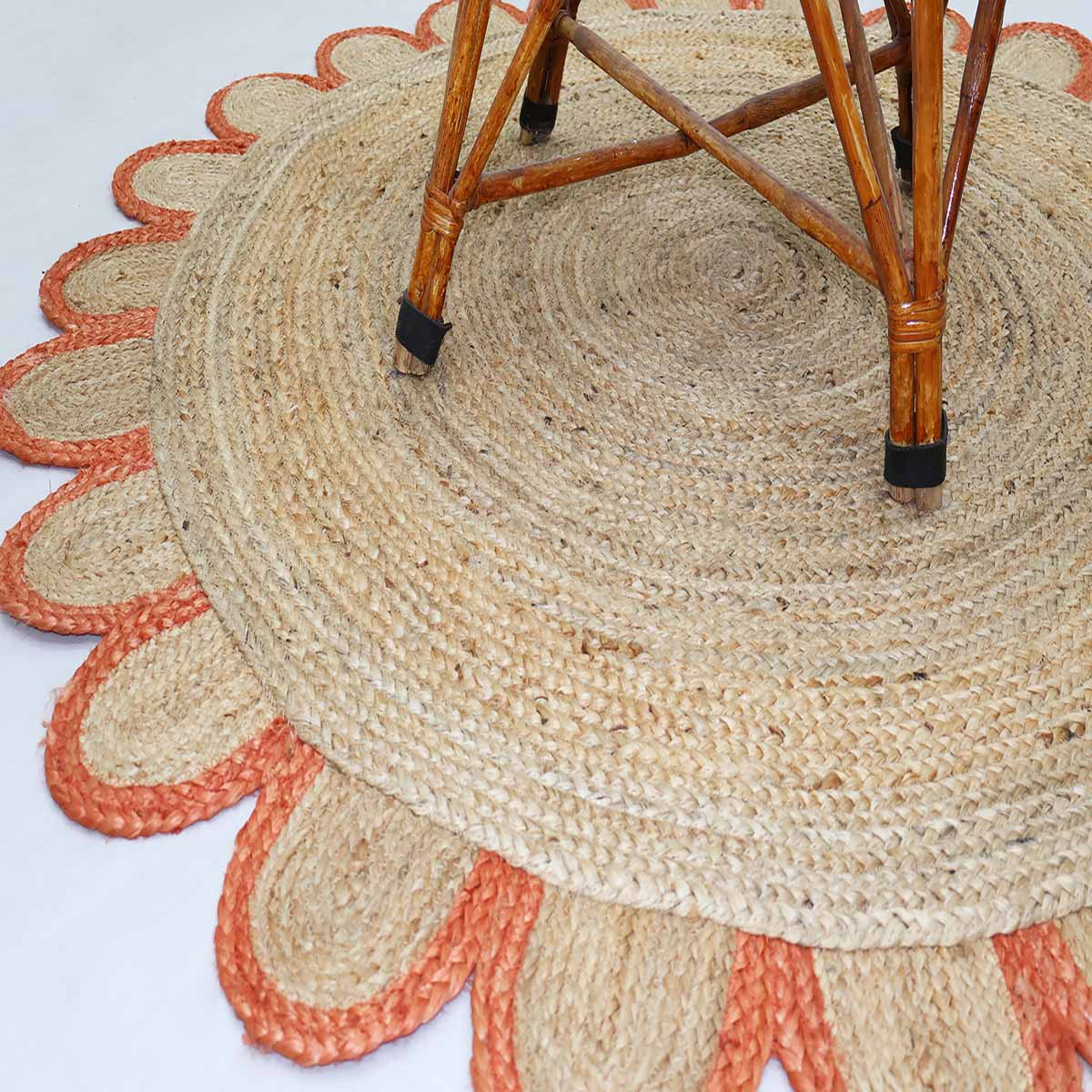 Hand Braided Round Orange Jute Rug - Image 4