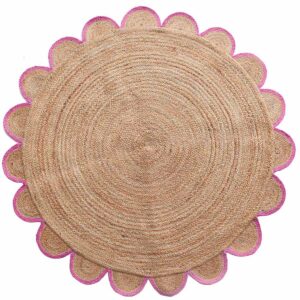 Hand Braided Pink Round Border Jute Rug