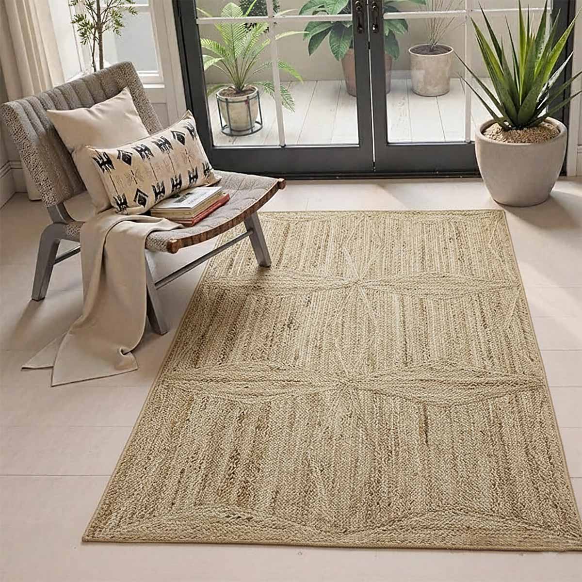 Hand Braided Solid Beige Jute Rug - Image 2