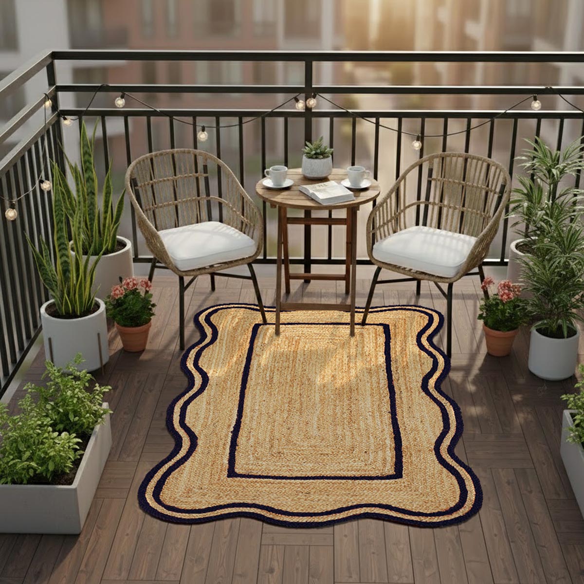 Hand Braided Black Jute Rug with Scalloped Edges Eco-Friendly Farmhouse Living Room Decor - Image 5