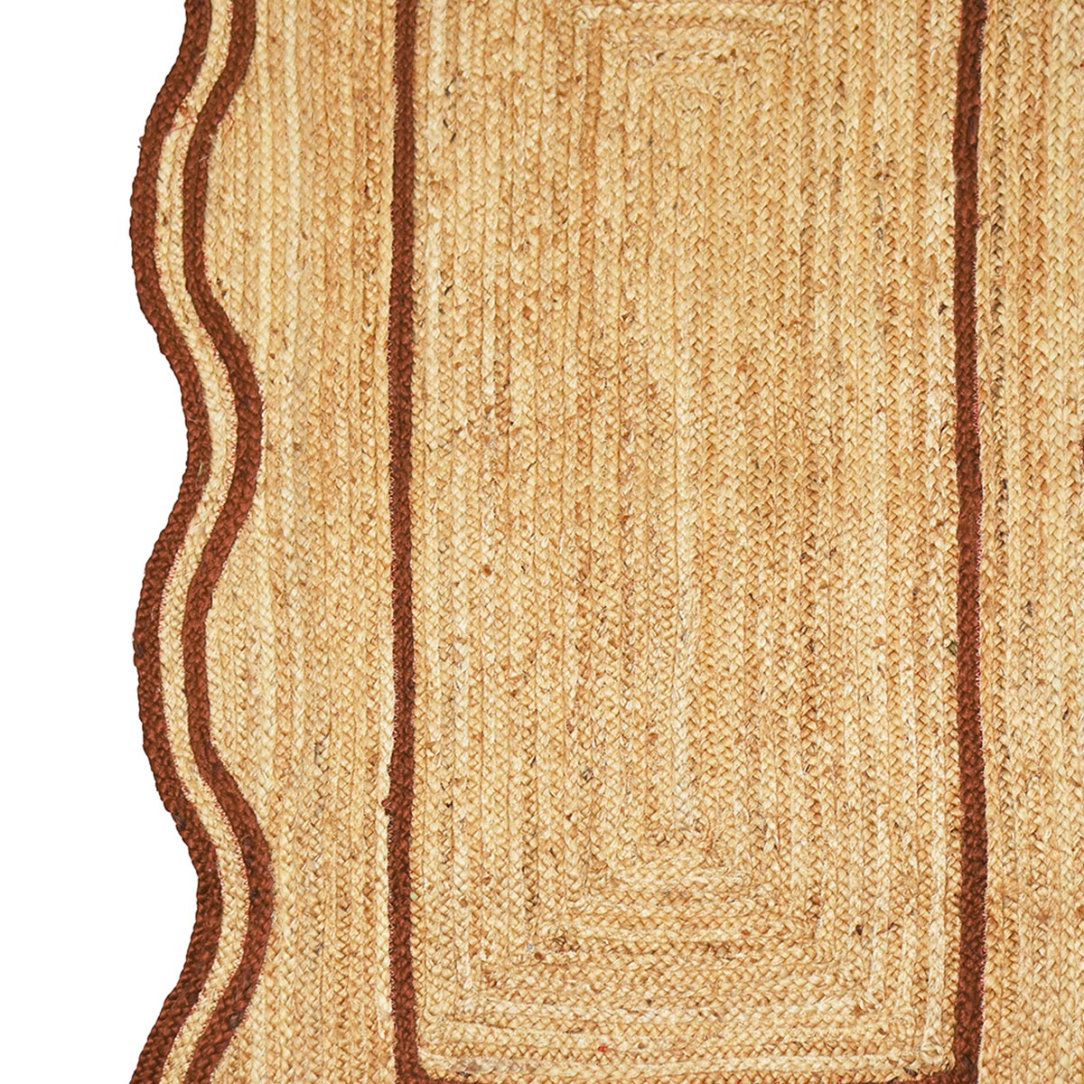 Eco-Friendly Hand Braided Brown Jute Area Rug Scalloped Farmhouse Living Room Carpet - Image 4